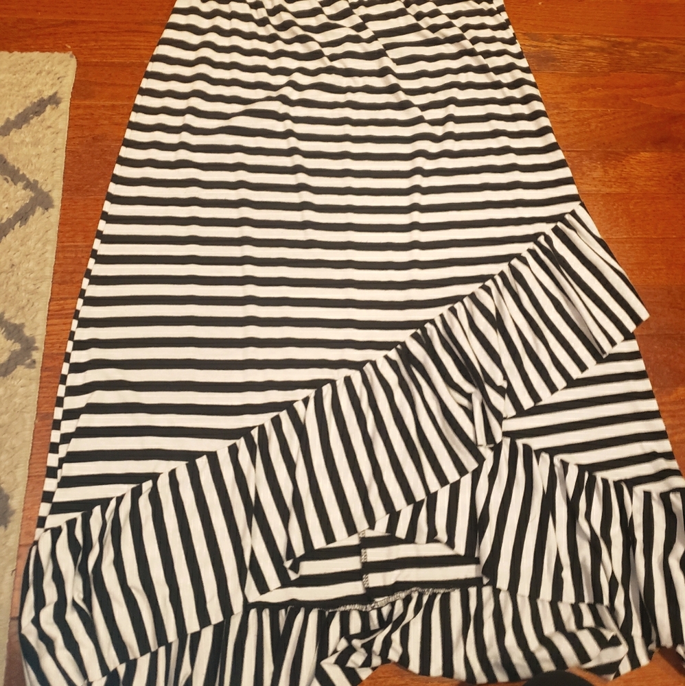 Black and white striped asymmetrical skirt